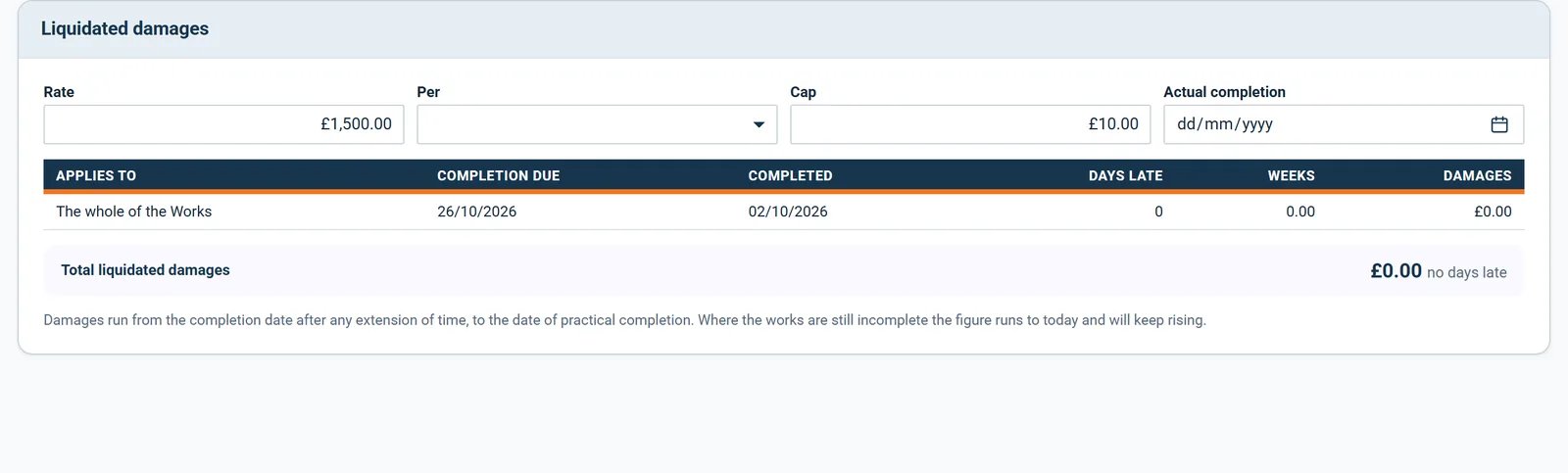 Liquidated damages: rate, period, cap and the damages calculated