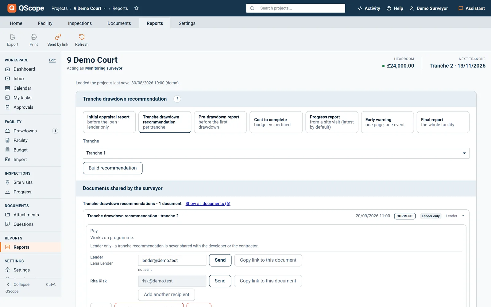 Monitoring reports: initial appraisal, tranche drawdown recommendation, pre-drawdown report, cost to complete, progress report, early warning and final report