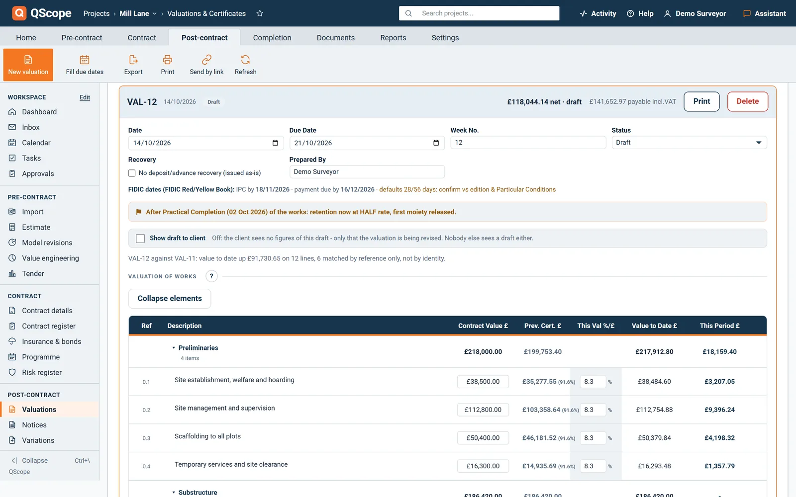 A FIDIC project: the statement and payment certificate on the contractual periods